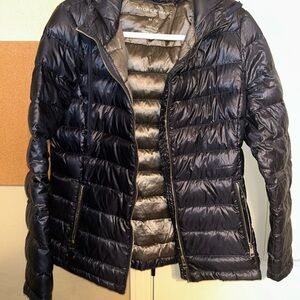 Andrew Marc Navy Quilted Packable Jacket with Silver Lining